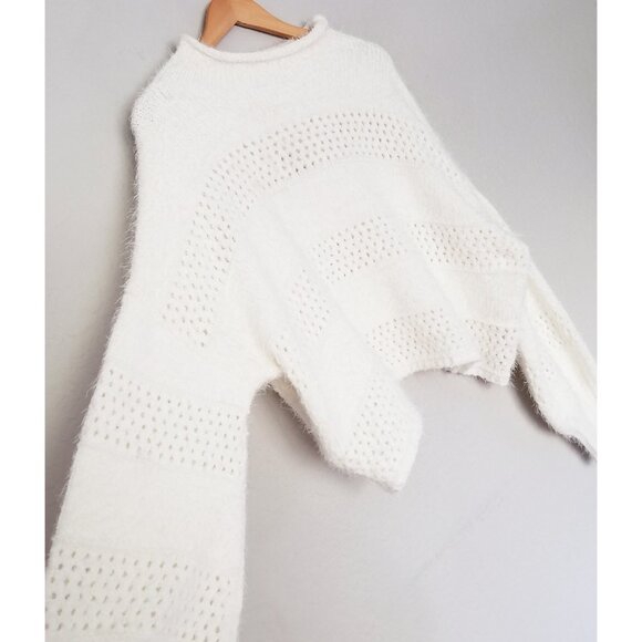 Arizona Jean Co Ivory Eyelash Fluffy Fuzzy Chunky Knit Crop Sweater XL Soft Cozy - Picture 9 of 16
